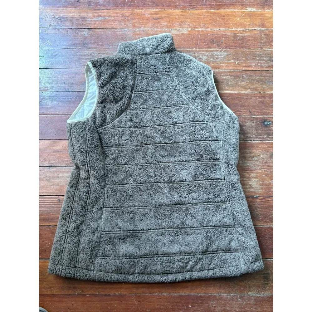 North Face Vest Womens Large Reversible Beige Brown Full Zip Puffer Soft